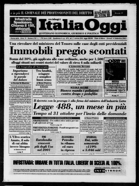 Italia oggi : quotidiano di economia finanza e politica